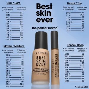 meilleur cadeau Sephora Collection Best Skin Ever – Fond De Teint Longue Tenue Teint Parfait Naturel 15